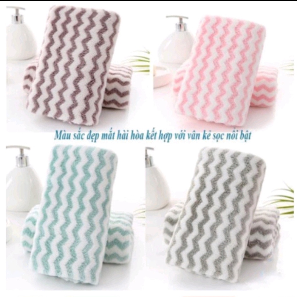 Khăn mặt cotton lông cừu Hàn Quốc mềm mịn siêu thấm nước kẻ sọc , Khăn lau tay đa năng 50x35 cm