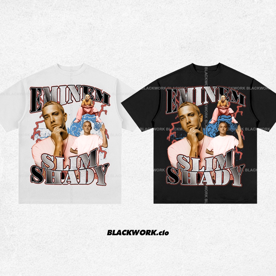 Áo Thun Rapper Eminem Slim Shady Tay Lỡ Unisex - Đen/Trắng Cổ Tròn | Blackwork