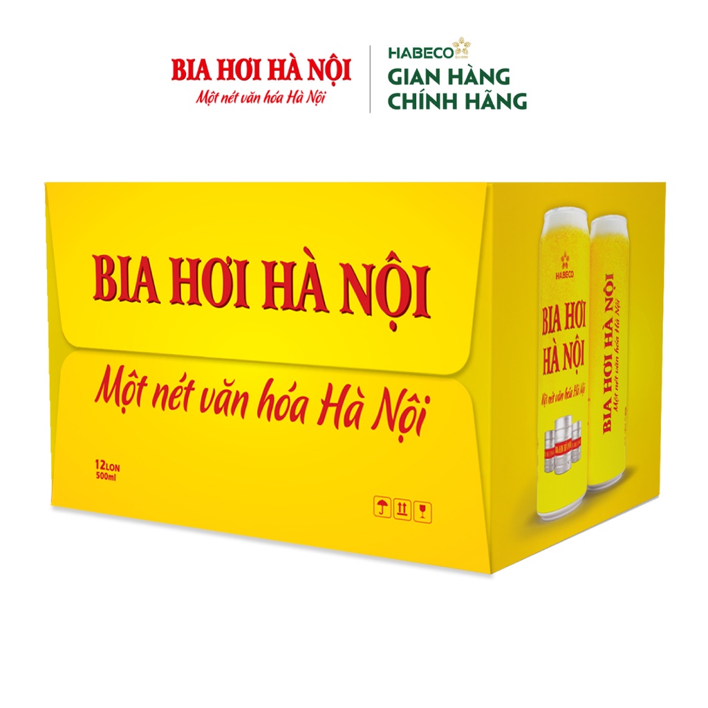 Thùng 12 lon Bia Hơi Hà Nội - HABECO (500ml/lon)