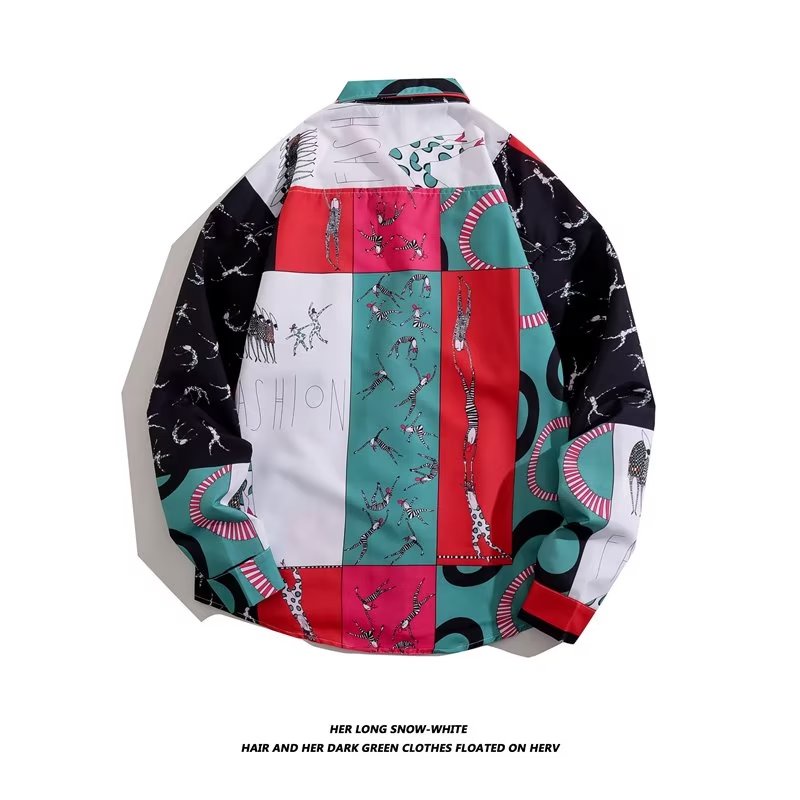 Áo Sơ Mi Tay Dài Dáng Rộng In Họa Tiết Hoa Phối Màu Độc Đáo Thời Trang Xuân Thu Phong Cách Hàn Quốc Cho Nam