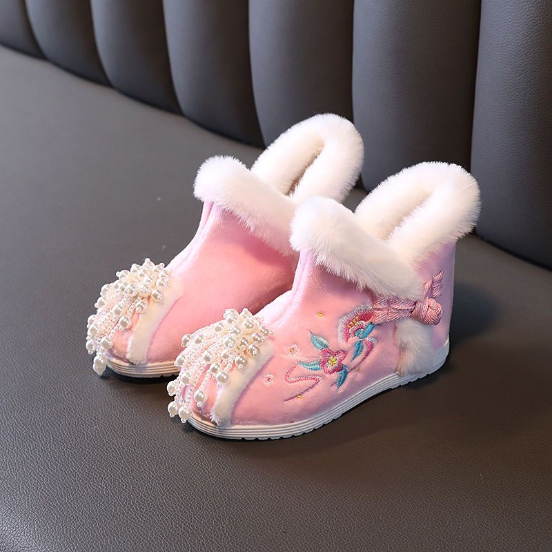 Giày Hán Phục Bằng Vải Cotton Lông Cừu Thêu Họa Tiết Thời Trang Mới 2023 Dành Cho Bé Gái