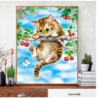 Tranh thêu chữ thập Mèo con dễ thương dx1134 kt 40x50 CM THÊU KÍN
