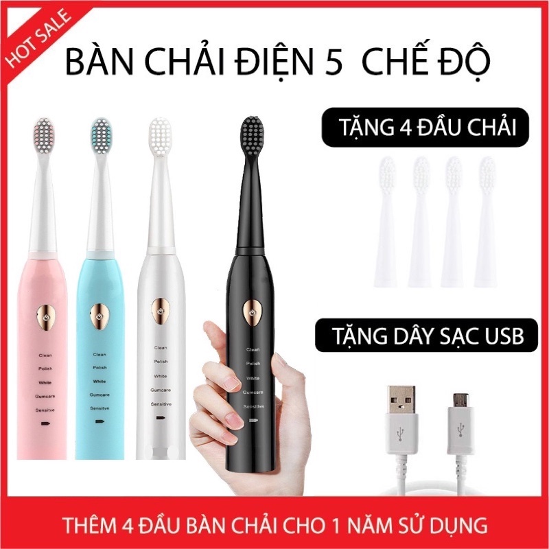 Bàn chải điện Sonic X3 bản cao cấp, Bàn chải đánh răng điện công nghệ châu Âu 5 chế độ rung