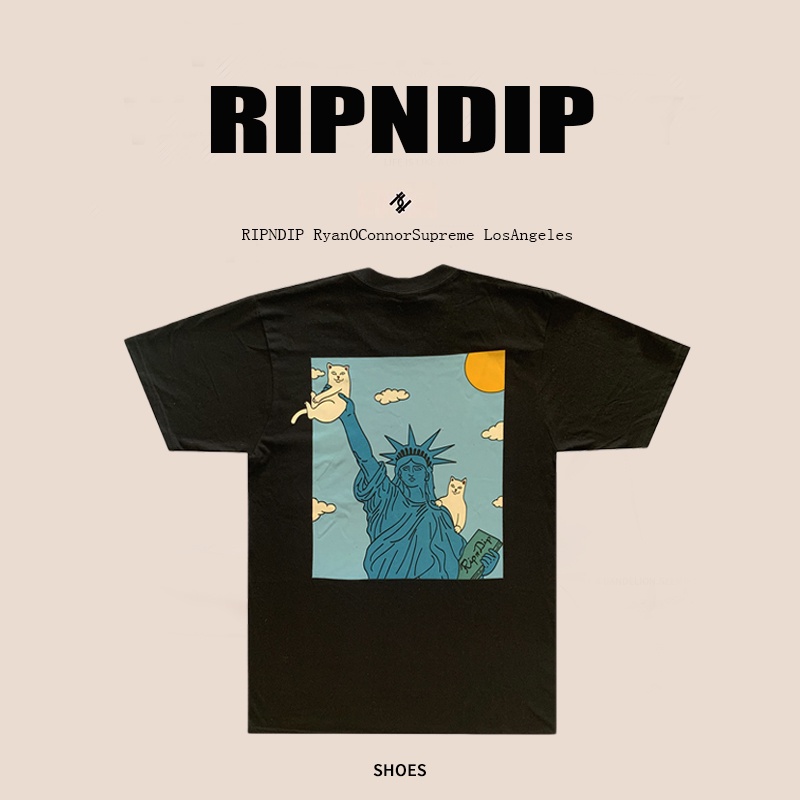 Ripndip Áo Thun Ngắn Tay Cổ Tròn Dáng Rộng In Hình Mèo Cá Tính Dành Cho Nữ Và Nam