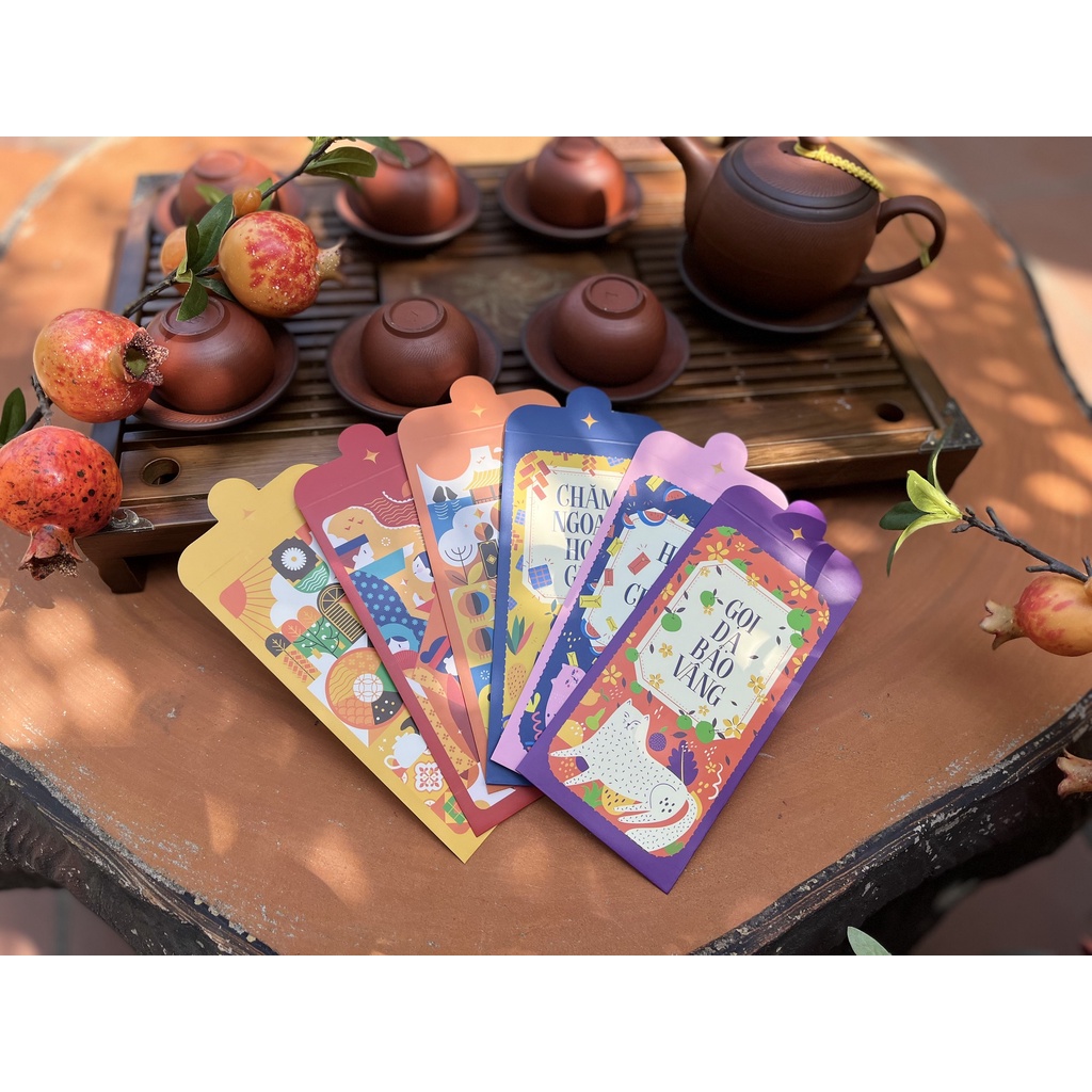 Sét 12 Bao Lì Xì Tết thiết kế đặc sắc - Hình màu sắc nghệ thuật độc đáo - Giấy C150 cán mờ in sắc nét