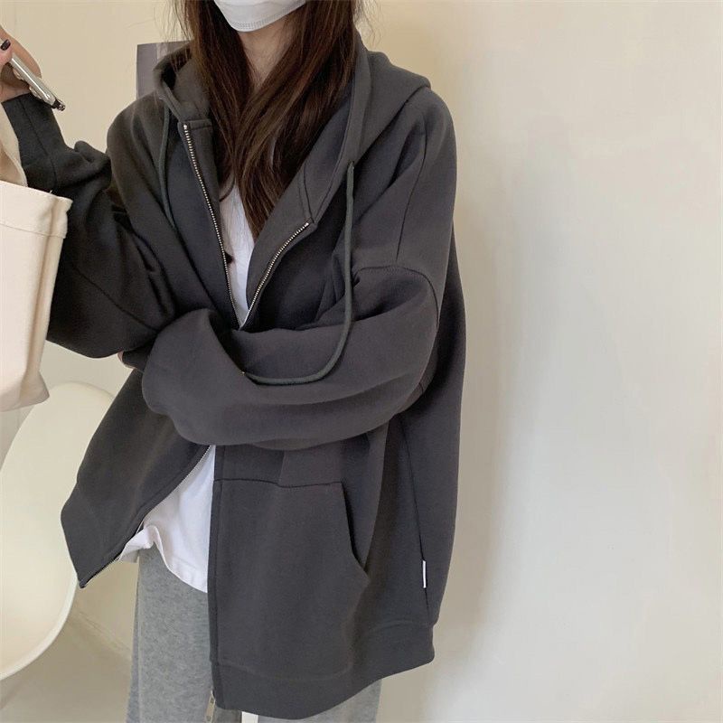 COZOK Áo hoodie Tay Dài oversize Có Khóa Kéo Thời Trang Cá Tính