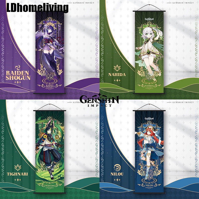 Tranh Lụa Treo Tường Hiệu Ứng Genshin zhongli Raiden Shogun hutao ayaka miko xiao