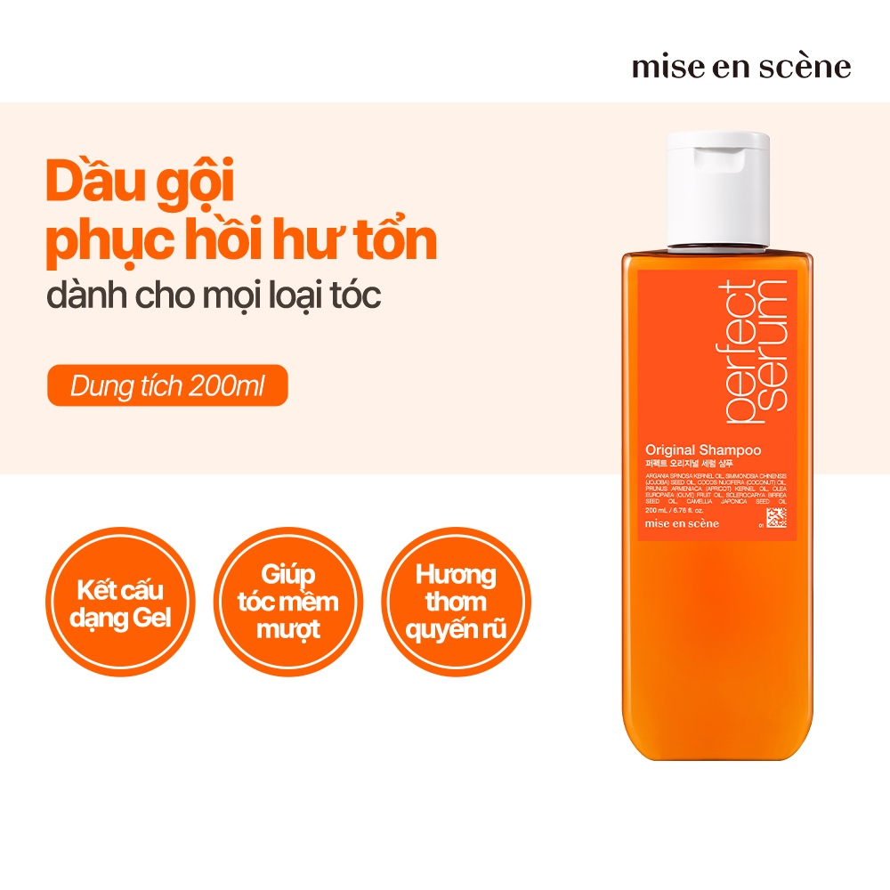 Dầu gội mise en scene Perfect Serum Original Shampoo 200ml dưỡng tóc mềm  mượt hỗ trợ