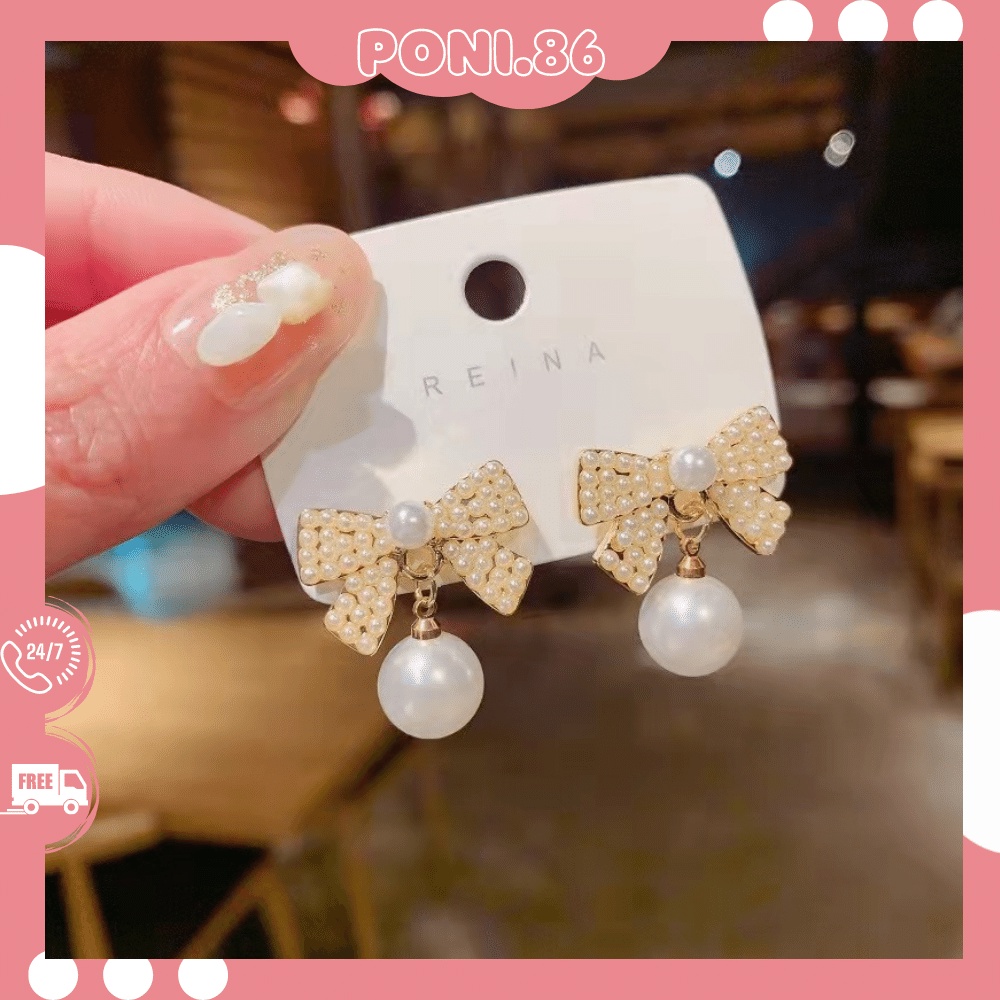 Hoa tai bông tai hình nơ đính ngọc phong cách sang chảnh dễ phối đồ