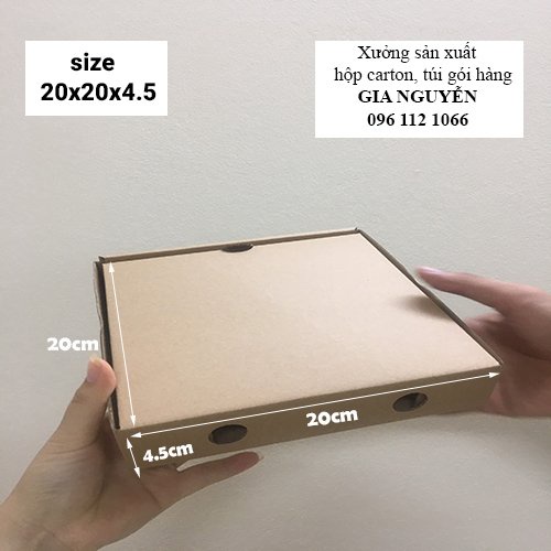 Combo 20 hộp Carton đựng bánh pizza 2 mặt trơn size 20x20x4,5 cm