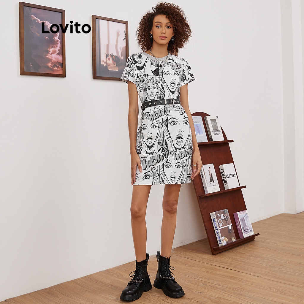 Đầm Lovito cổ tròn kiểu ngắn/ trên đầu gối váy đắp tôn dáng phong cách ngày thường L19E050 (trắng)