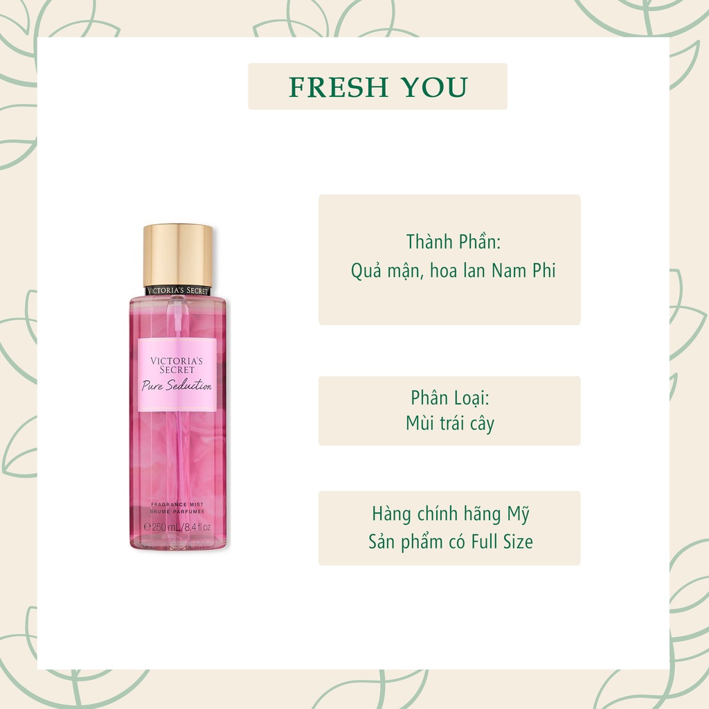 Pure Seduction - Full Size Victoria's Secret (Body Mist, Lotion, Sữa tắm)_ BST Signature / Pink - Trái cây