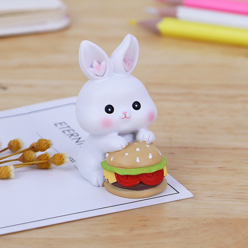 Set 4 mô hình Thỏ trắng Hambuger mini Ráp biểu cảm dễ thương trang trí, bàn học, bàn làm việc, quà tặng bạn bè