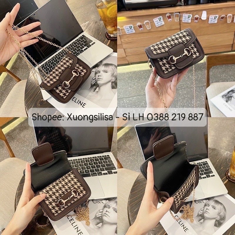 Túi đeo chéo mini móc nối họa tiết zic zac
