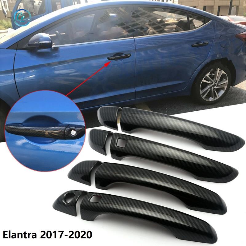Miếng Dán Tay Nắm Cửa Xe Hơi Bằng Sợi Carbon 2 Nút Cho Hyundai Elantra 2017-2020