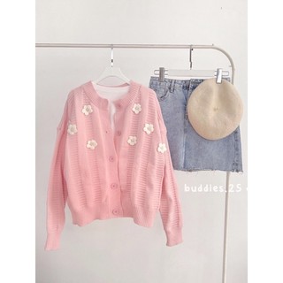 ALN101-Áo len hồng pastel thêu hoa