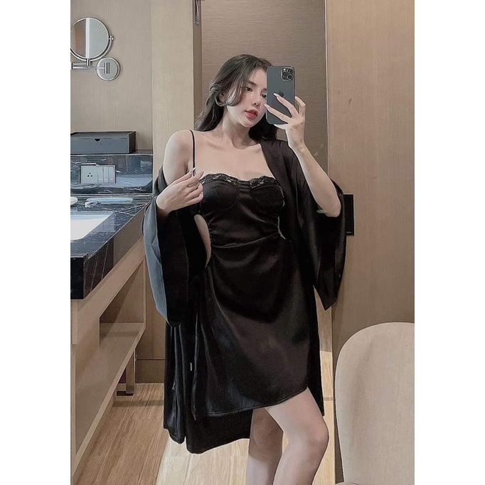 Đầm Ngủ Nữ 2 dây Sexy lụa satin - latin Siêu Mát, hàng thiết kế lụa cao cấp