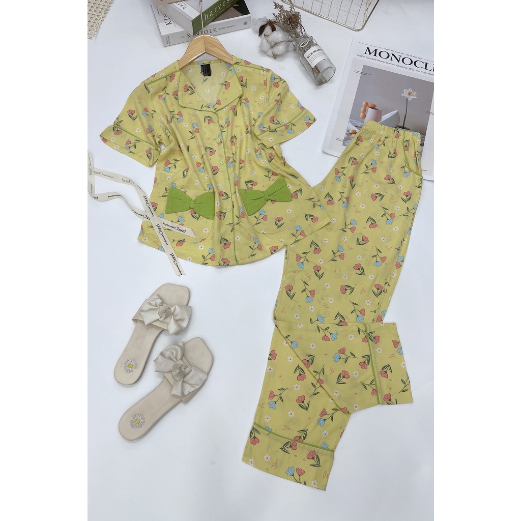 Bộ lanh quần dài 2 túi nơ hàng VNXK