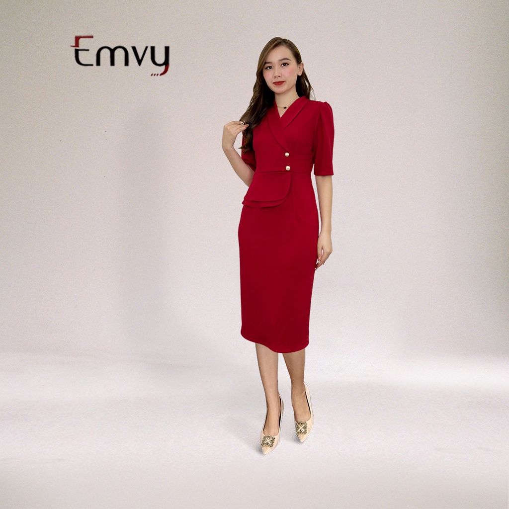 Đầm Body dự tiệc sang trọng cổ V phối vạt eo, tôn dáng ,thanh lịch Emvy K56
