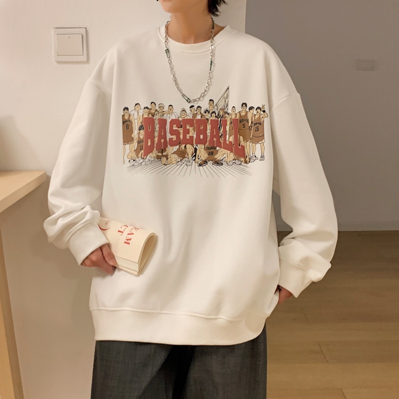 Áo sweater Thể Thao Tay Dài Cổ Tròn Màu Trắng Thời Trang Cho Nam