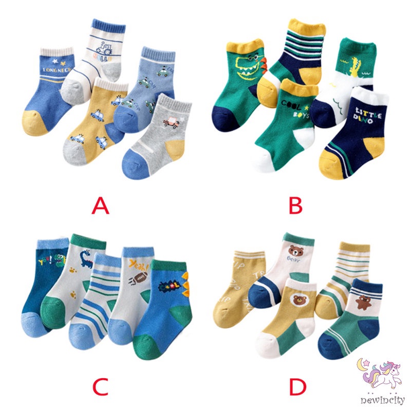 Set 5 Đôi Vớ Cotton Dài Trung Bình In Họa Tiết Hoạt Hình Phong Cách Hàn Quốc Thời Trang Mùa Thu Cho Bé Trai Và