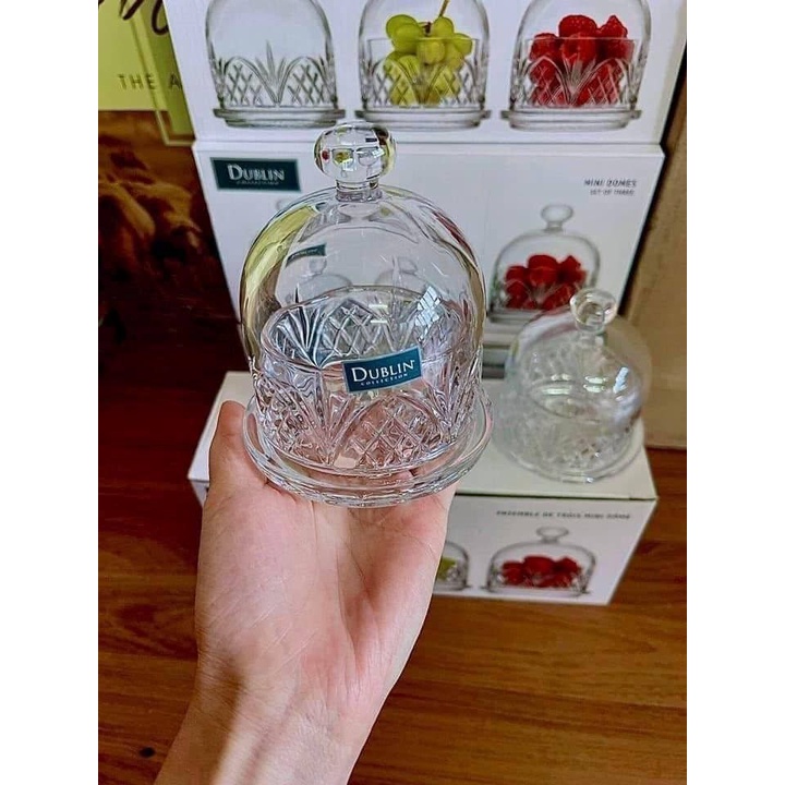 Set 3 Dome Pha Lê Để Bơ, Bánh Kem, Hoa Quả Godinger Dublin - Hàng Chính Hãng Mua tại Đức