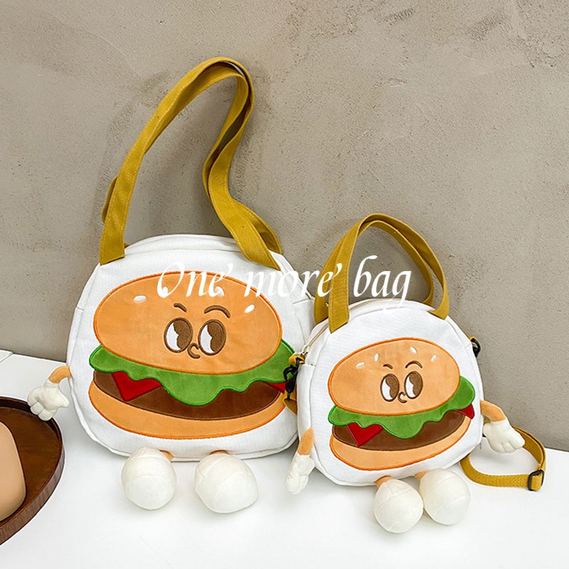 One Túi Xách Nữ Vải canvas In Hình hamburger Dễ Thương