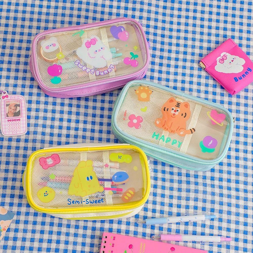 LLOYD Túi Đựng Bút Trong Suốt Có Khóa Kéo Họa Tiết Thỏ / Hổ Đáng Yêu Sáng Tạo