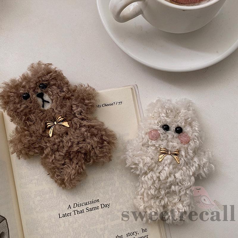 Kẹp Tóc Hình Gấu / Thỏ / Mèo Hoạt Hình Bằng Lông Nhung Dễ Thương Xinh Xắn