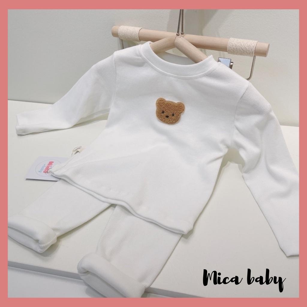 Bộ quần áo dài tay đính gấu dễ thương cho bé chất thun tăm QA51 Mica baby