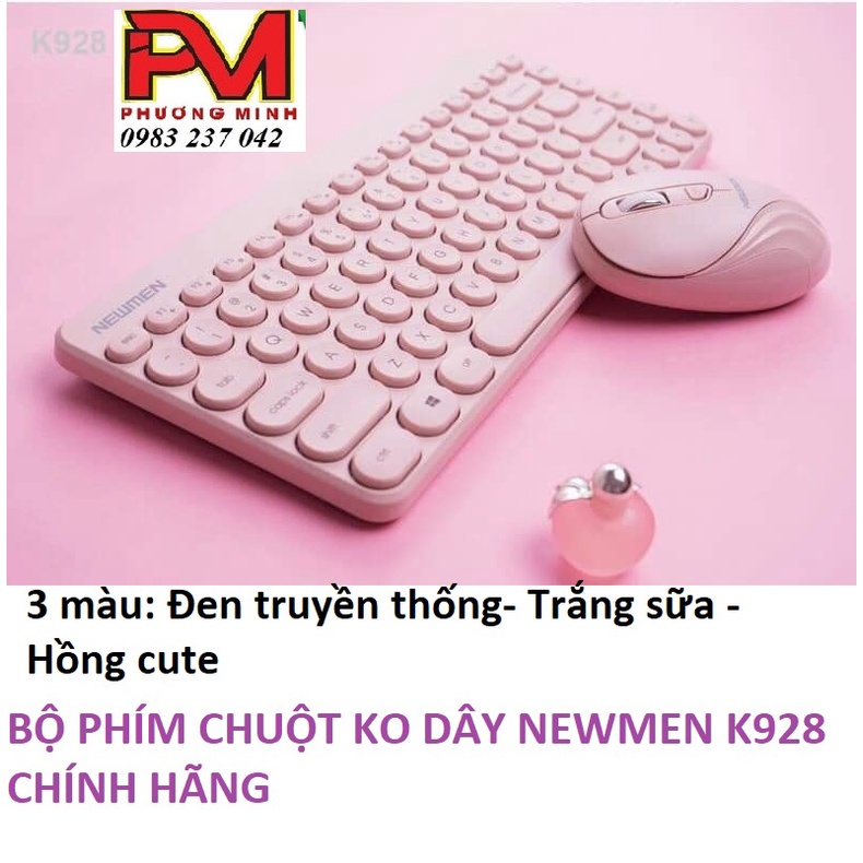 Combo phím và chuột không dây siêu đáng yêu NEWMEN K928 D928 (hồng, đen, trắng) _Hàng chính hãng bảo hành 12 tháng