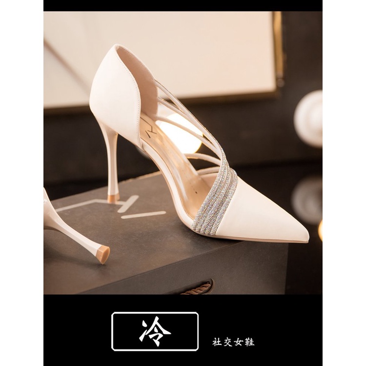 Giày Cao Gót Mũi Nhọn Đính Đá Thời Trang Cho Nữ