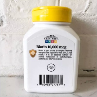 Viên uống mọc tóc, giúp tóc chắc khỏe Biotin 10,000 mcg 21th Century - 120 viên