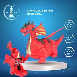 Khủng long biến hình siêu nhân màu đỏ, di chuyển, phát nhạc. Khủng long pin
