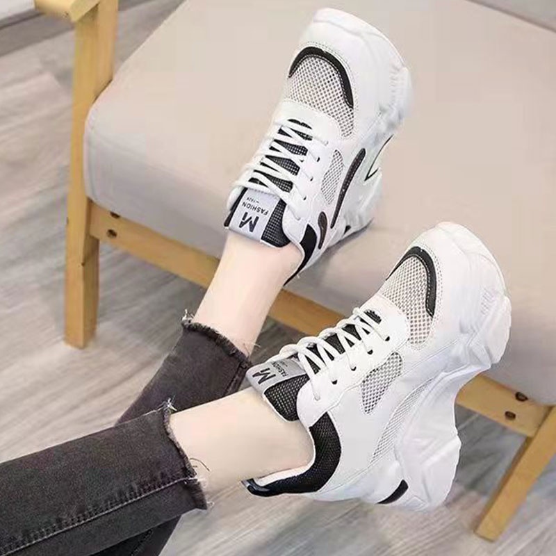Ginner Giày Thể Thao Tăng Chiều Cao 8cm Phối Lưới Thoáng Khí Thời Trang Cho Nữ