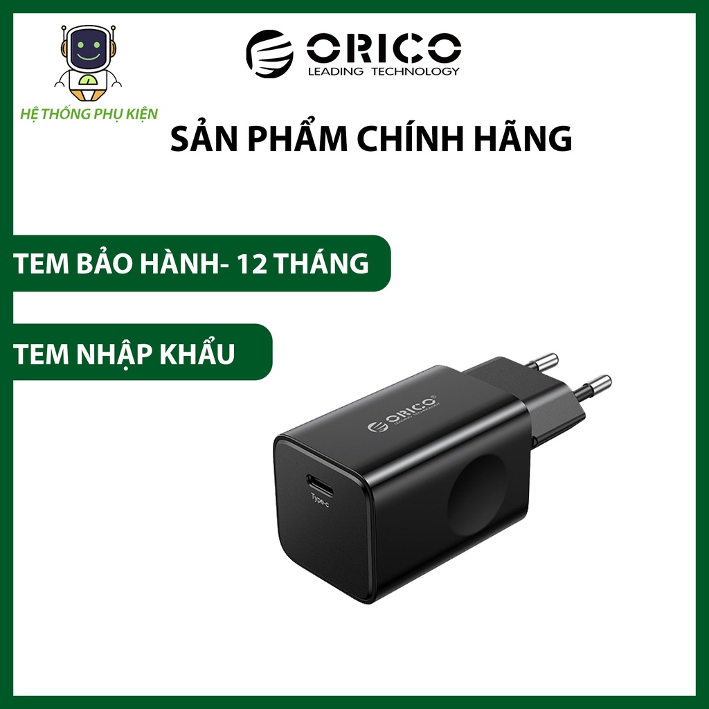 Củ Sạc Nhanh 1 Cổng GaN Type-C 65W ORICO Dành Cho Điện Thoại/Máy Tính Bảng/Laptop PV65-EU-C Hàng Chính Hãng