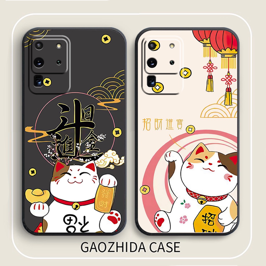 Ốp Lưng Cạnh Vuông, Bảo Vệ Cam. Samsung S20 ULTRA Mèo Thần Tài May MẮn