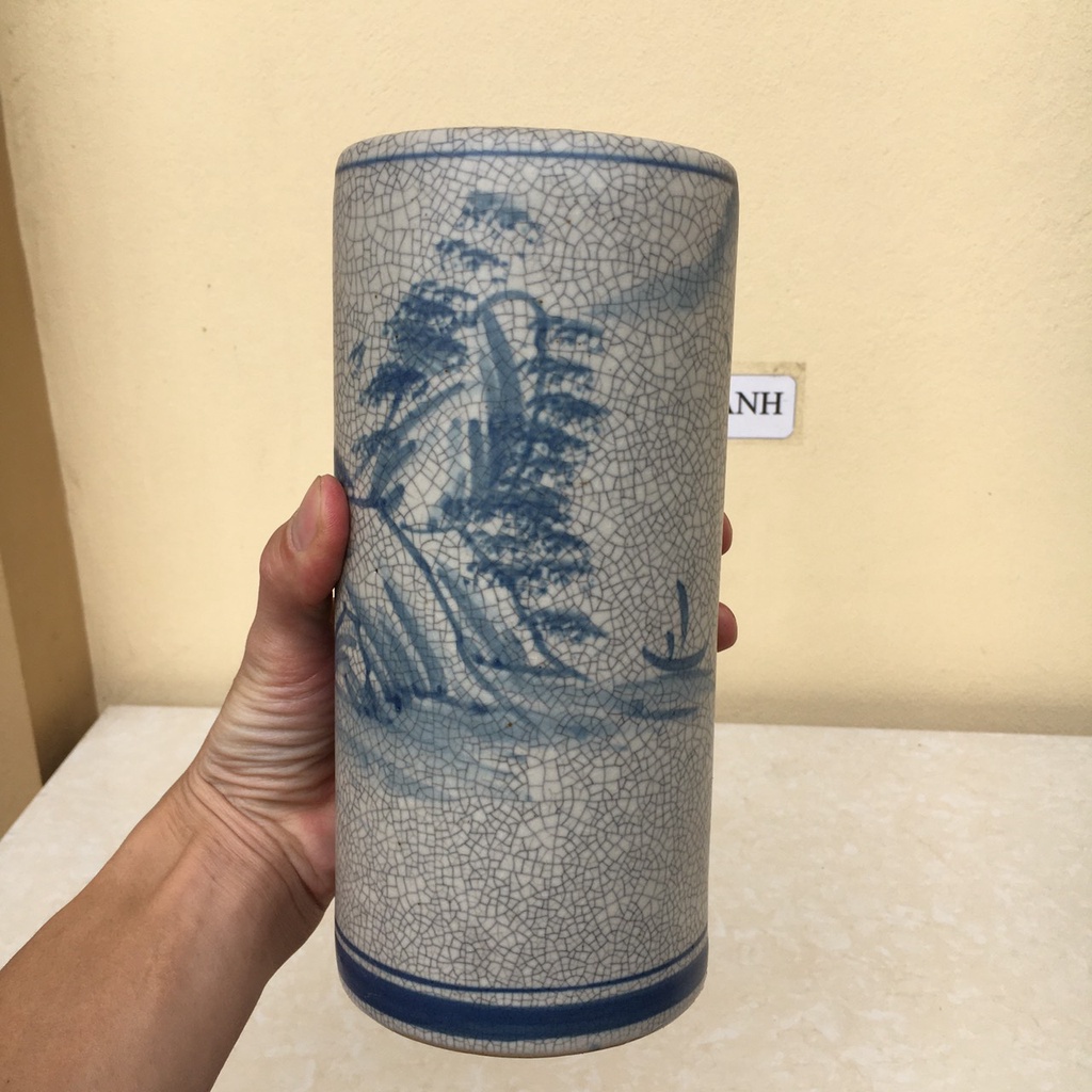 Chậu ống tròn cao bonsai sen đá mini men Rạn gốm Bát Tràng 1 size SP478