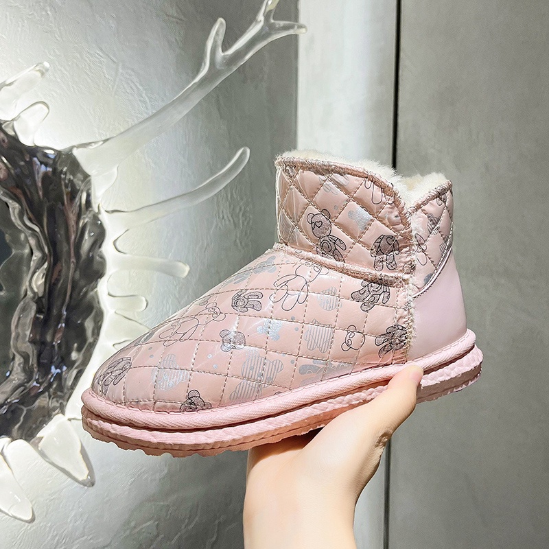 Giày Bốt Da Lót Lông Cừu Giữ Ấm Chống Thấm Nước Họa Tiết Hoạt Hình Dễ Thương Cho Nữ