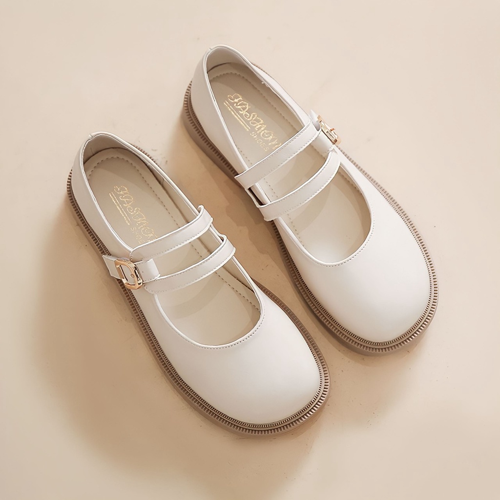 Giày búp bê lolita đế bằng 2 dây phối khóa chất da mềm lên chân xinh xắn mã TTK16