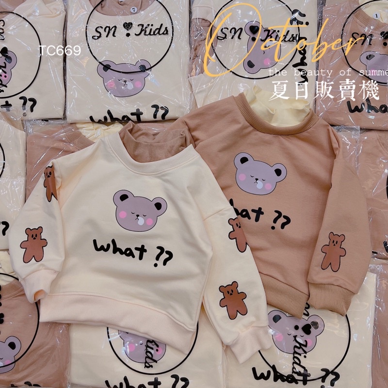 Áo bé gái dài tay cổ 3 phân giữ ấm hoạ tiết gấu siêu xinh