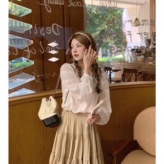 Set sơ mi trắng chân váy be dài (ẢNH THẬT)