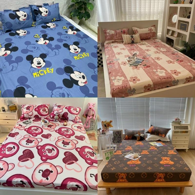 [50 mẫu] Ga bo chun kèm 2 vỏ gối cotton giường 🛏1M6/1M8🛏 Họa tiết ngộ nghĩnh chọn mẫu ngay trên ảnh