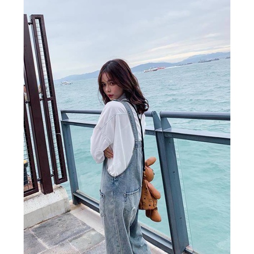 Quần Yếm Denim Dáng Rộng Thời Trang Mùa Hè Hàn Quốc Mới 2022 Dành Cho Nữ