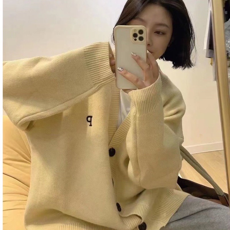 Áo khoác cardigan oversize thêu chữ P cúc đen, mặc đôi nam nữ chất dày dặn mã CadiganchuP502_P5K1.2