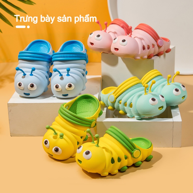 Dép Đục Lỗ Thoáng Khí Đế Mềm Chống Trượt Hình Sâu Bướm Dễ Thương Cho Bé