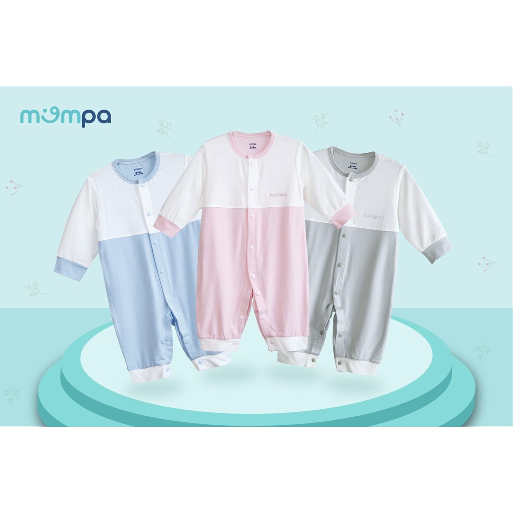 Bộ liền thân Mompa đẹp cho bé 0-9 tháng vải sợi tre, dài tay cúc giữa tay lỡ mềm mát 017. Bộ body thu đông