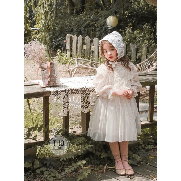 Váy Princess mix ren siu xinh bé gái