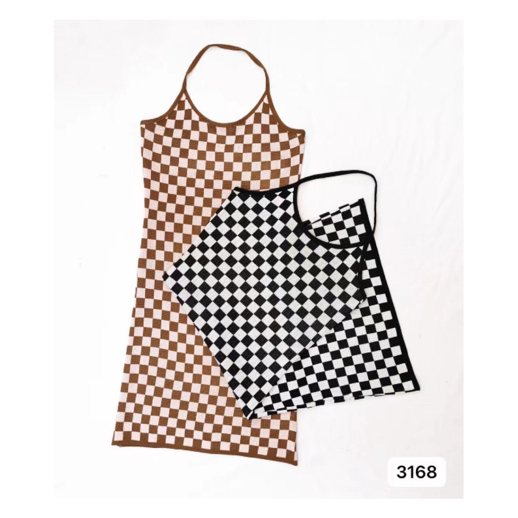 Váy len, đầm body hoạ tiết caro 2 dây dáng ôm phong cách Hàn Quốc NiNi Clothes