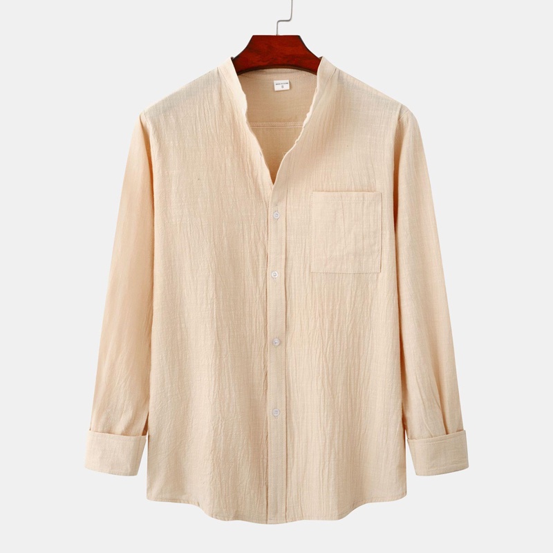 Áo Sơ Mi cotton Lanh Mỏng Tay Dài Màu Trơn Thời Trang Cho Nam